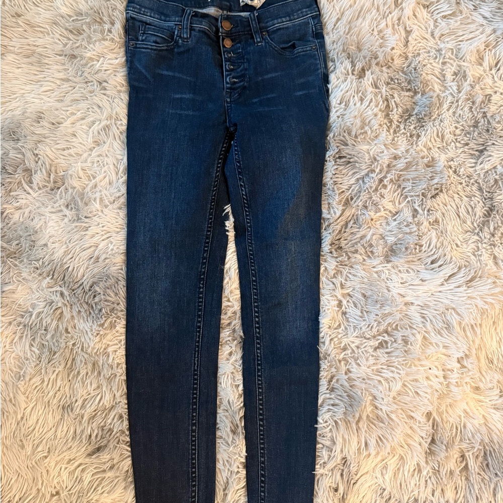 Free People Dark Blue High-Rise Skinny Jeans